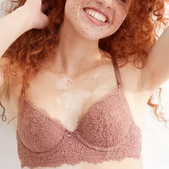 Aerie Real Power Plunge Push Up Eyelash Lace Bra Meadow Bound - Picture 1 of 7